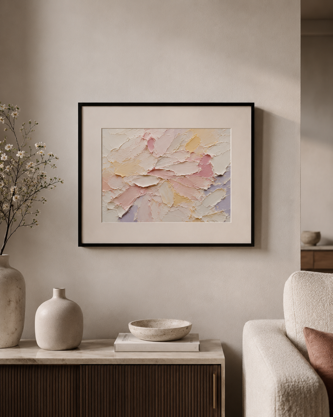 Pastell in Spachteltechnik – Better Hours Canvas im Wohnzimmer
